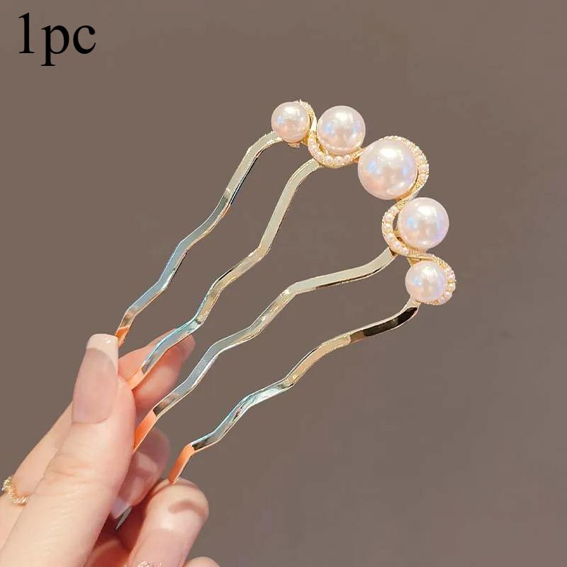 Koreanische U-förmige Perlenhaarnadeln Haarspangen für Frauen Eleganter Stil Metallgabeln Vintage Perlenhaarnadeln Haar-Styling-Tools Geschenke