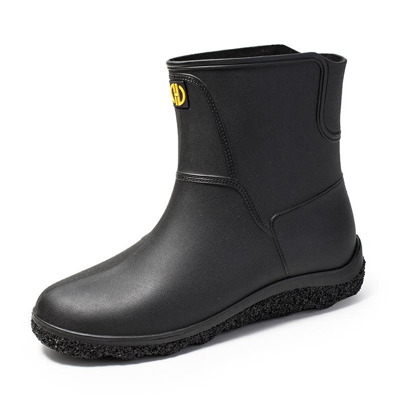 

Fashion men s rain shoes waterproof thick-soled wear-resistant rain boots car wash sea non-slip water shoes with cotton to keep warm 39 чёрный