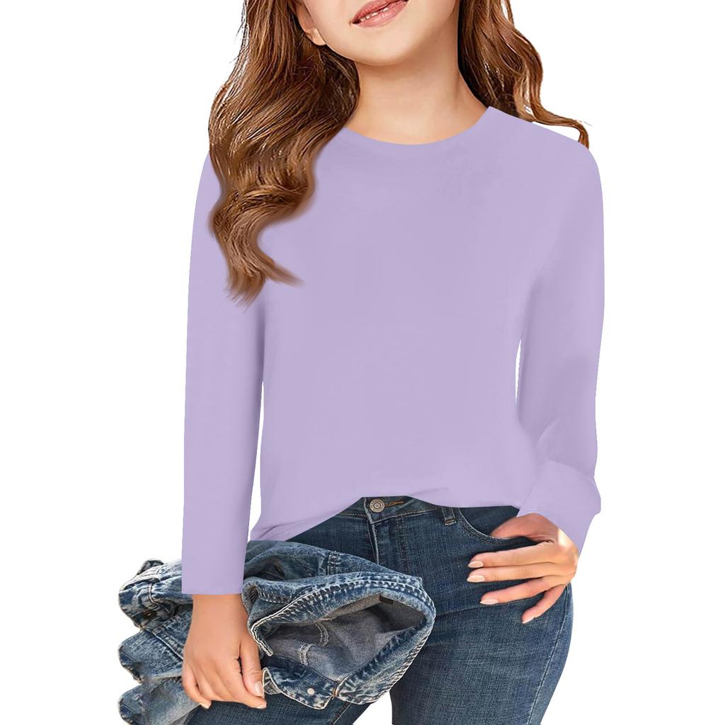 Boy And Girls Solid Color Long Sleeved T-shirt Round Neck Solid Color T-shirt