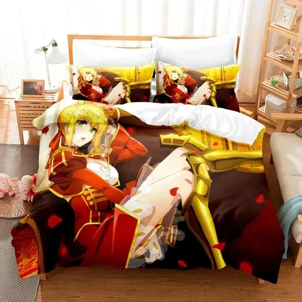 Anime Fate EXTRA Saber Nero Bedding Set Boys Girls Twin Queen Size Duvet Cover Pillowcase Bed Kids Adult Home Textile