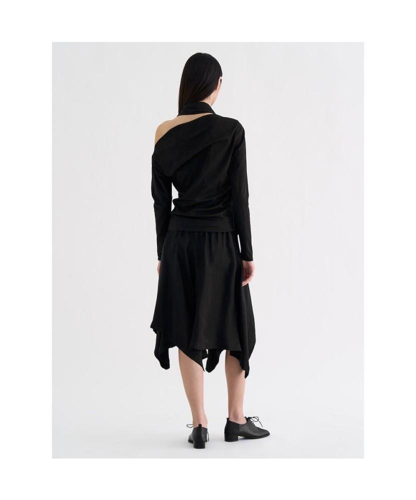 Anggae Unbalanced Satin Skirt Black