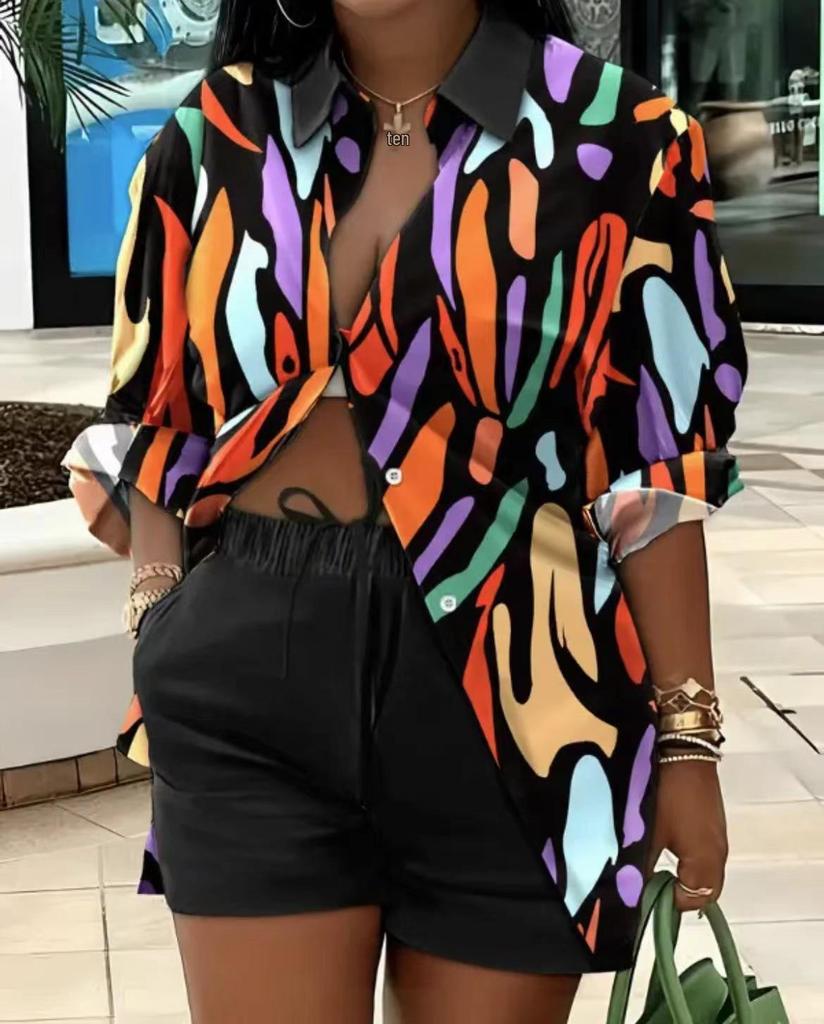 Women's Fashion Print Two-Piece Set: Elegant European & American Style