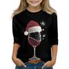 Christmas Day Print Tops For Youth Girls 4-11 Years Round Neck 3/4 Sleeves T-Shirts Trendy Tops Outfit Tees