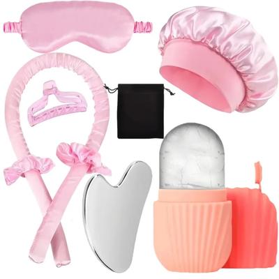 3/4/5/9Pcs Silk Sleep Set Eye Mask Satin Bonnet Memory Foam Pillow Gua Sha Ice Roller Face Massager Women Gift Style Accessories