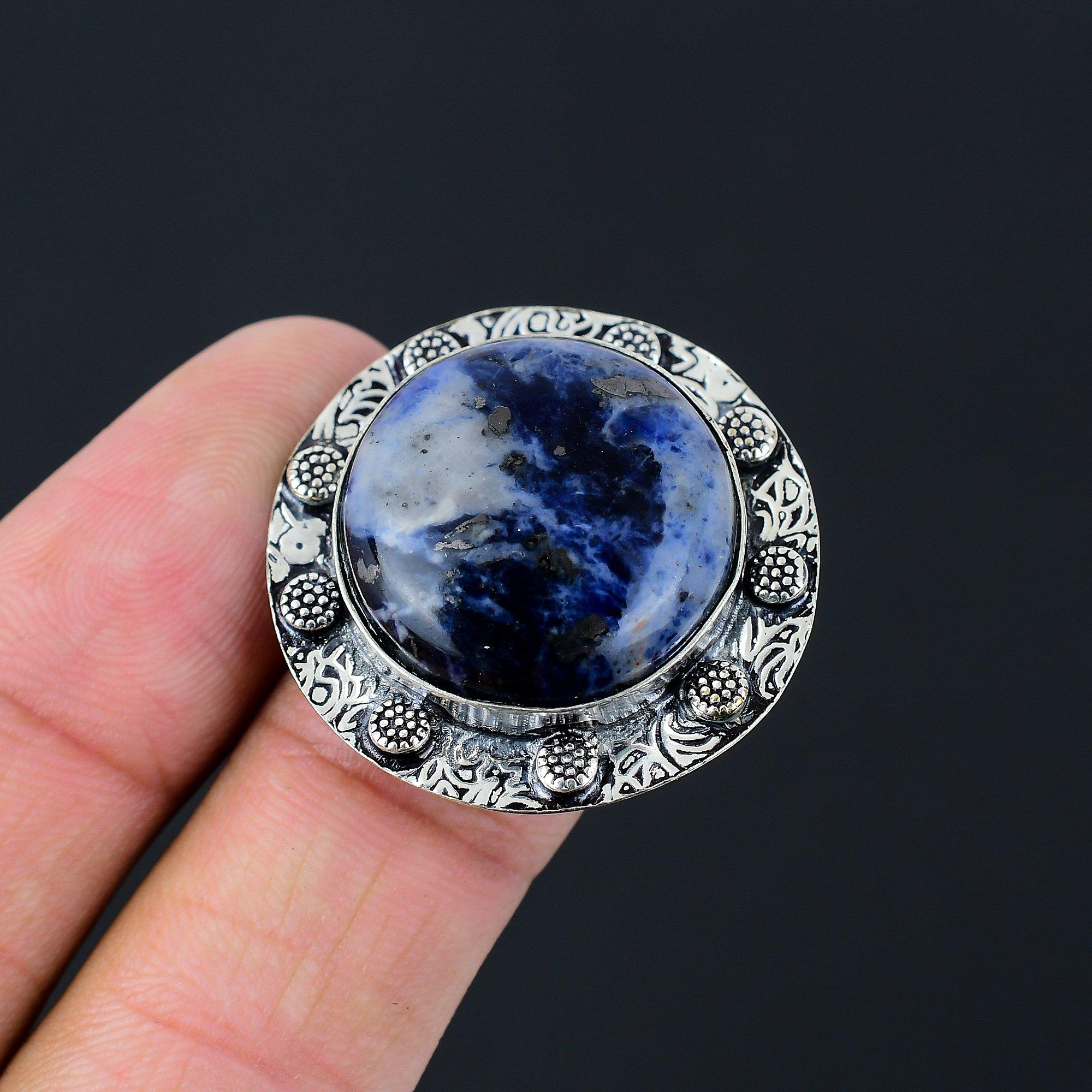 Распродажа ко Дню дружбы Круглое натуральное содалит Серебро 925 пробы Кольцо-заявление на годовщину 9