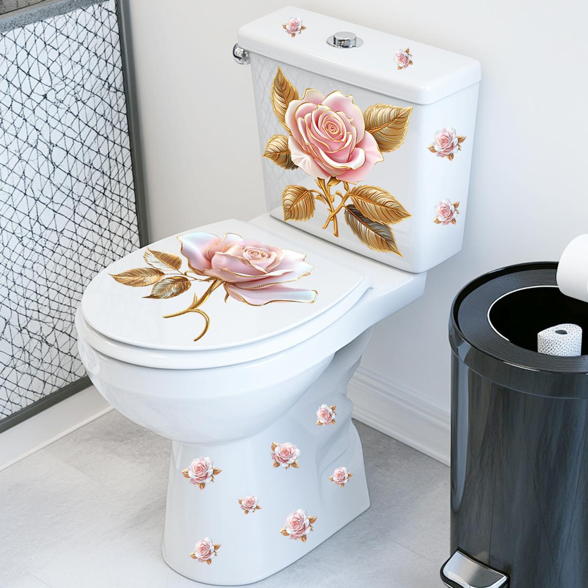 

New Gold Diamond Flower Bathroom Toilet Waterproof Toilet Lid Toilet Sticker Self-Adhesive Sticker 30x60cm