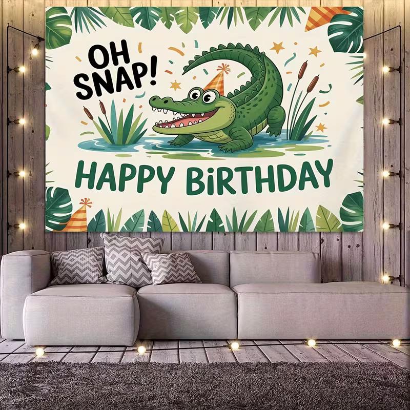 2D Crocodile "Oh Snap!" Happy Birthday Photography Background Cloth