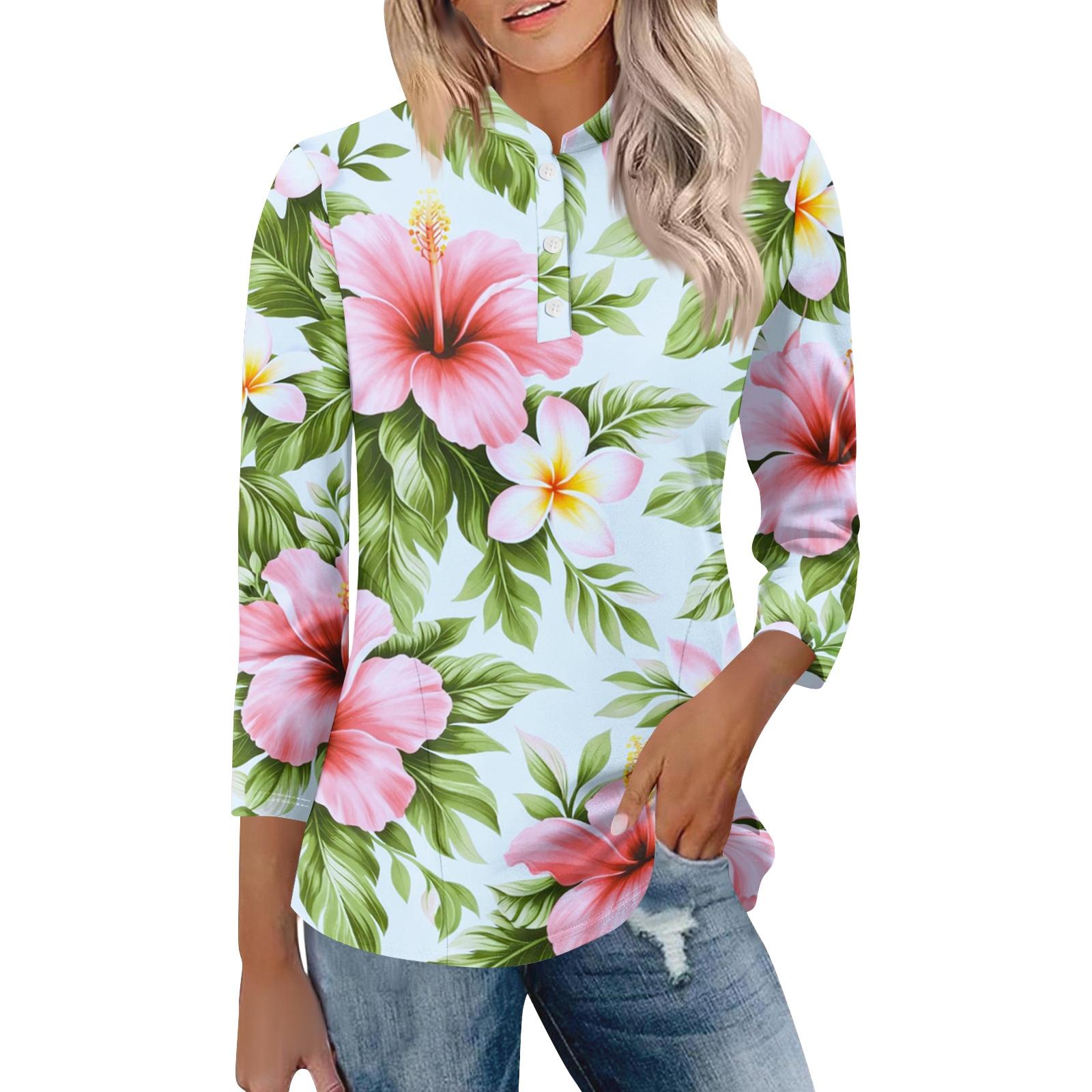 

Women s Casual Polo Collar Shirt Loose Fit Three Quarter Sleeve Top Lightweight Comfortable Fabric Suitable for Daily Wear and Outdoor Activities XXL