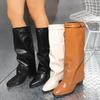 Fashion Fashion Wide Leg Knee High Boots Women Autumn Winter Slip On High Heels Pants Boots Woman Pu Leather Long Botas Plus Size 36-43