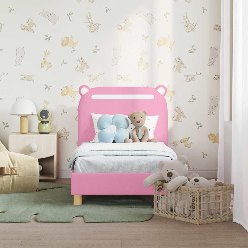 Kids Bed Frame with Headboard Pink 70 X 140 Cm Fabric