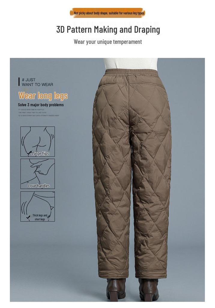 Chic High-Waisted Goose Down Winter Pants for Middle-Aged Women