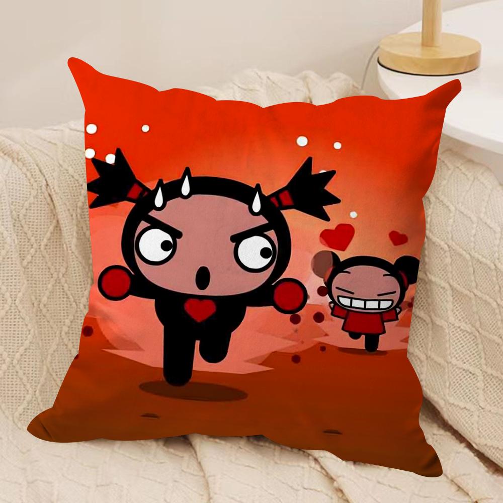 Kawaii P-Pucca Anime Cushion Cover Silky Short Plush Double-Sided Printed Pillow Case for Sofa All Seasons Home Decor Gift