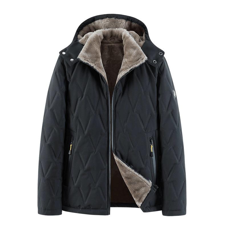 Autumn and Winter Plus Size Middleaged Men Thick Velvet Loose Short Casual Zipper Jacket Detachable Hooded Warm Casual Windproof Versatile Outerwear