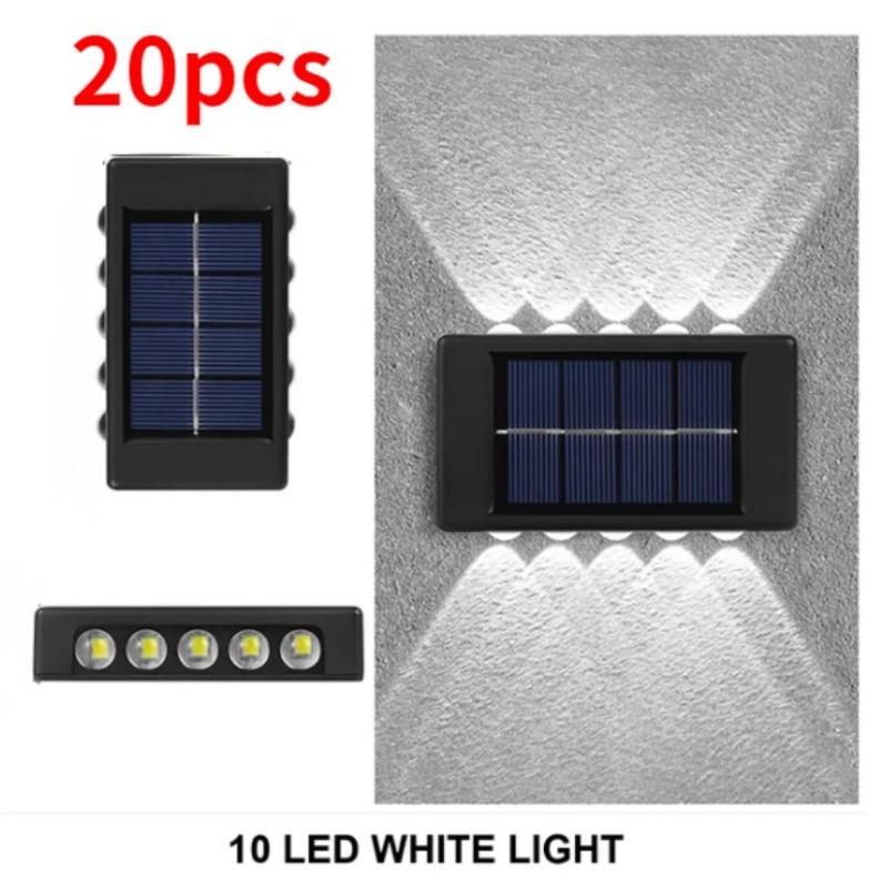 10 LED-es napenergiával működő kétfejű fali lámpa, kültéri udvari vízálló mosókorlát dekoráció, ünnepi világítás