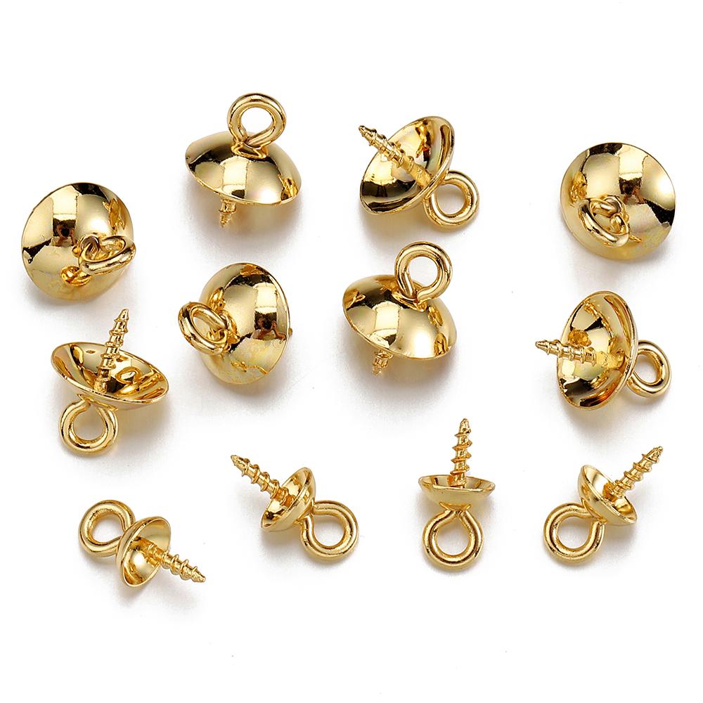 50pcs Gold Color Stainless Steel Screw Eye Pins Bail Top Drilled Beads End Caps Pendant Charms Connectors for DIY Jewelry Making