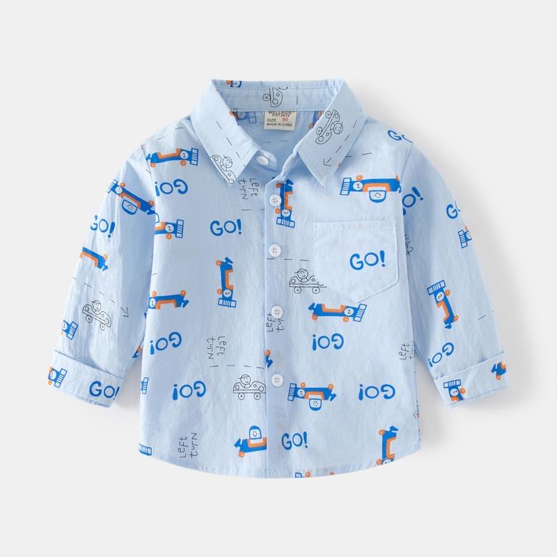 Boys Casual Long Sleeve Cartoon Dinosaur Print Kids Shirt