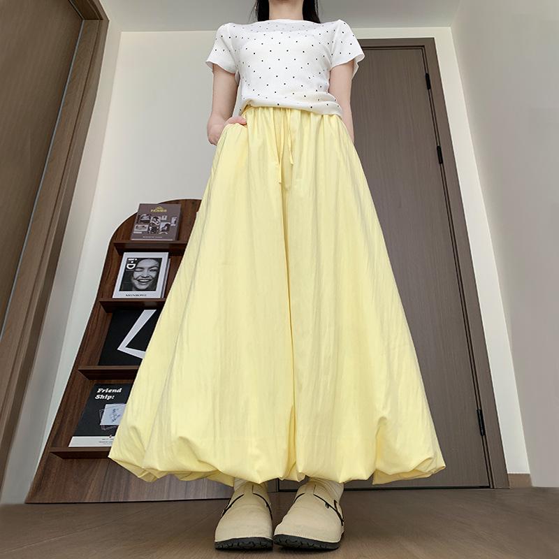 Damskirt med hög midja, elastisk, drapering och lykta, koreansk stil - Vår/Sommar