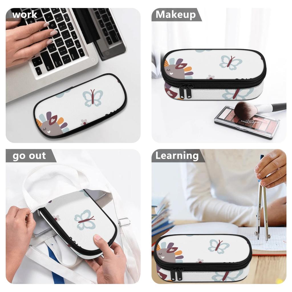 Pencil Bag Zipper Closure Large Capacity Strong Polyester Fabric with Main Compartment Mesh Pocket and Pen Slots for Students