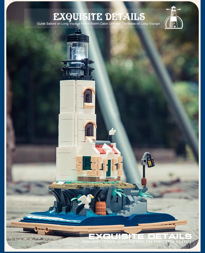 Compatible LEGO Lighthouse Toy: Rotating Light & Small Particle Building Blocks, Architectural Street View Model