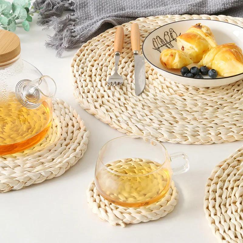 Creative Corn Fur Woven Table Mat Insulation Pot  Round Coaster Coffee Drink Tea Cup