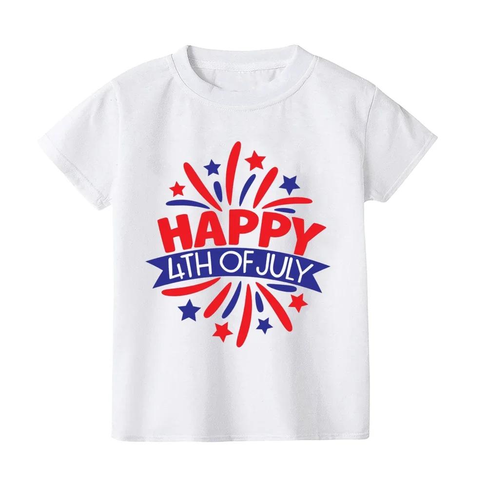 Happy 4th of July Print Kids Tshirt Independence Day Short Sleeve Tees Top American Independence Day Commemoration Gifts 100