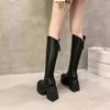 Winter Women's Snow Boots Solid Color Round Head Outdoors 2024 Square Heel Back Zipper Waterproof Women Knee Length Boots