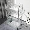 Acrylic Rolling Utility Cart, Clear Storage Carts with Wheels,Mobile Trolley Cart with Handle and 2 Hanging Baskets,Multifunctional Storage Organizer
