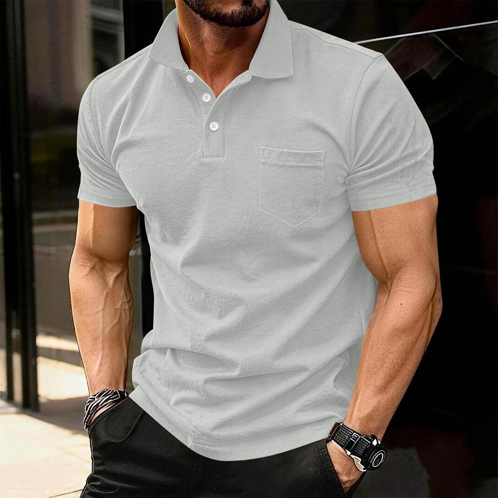 Men’s Short Sleeve Polo Shirt with Chest Pocket Classic Fit Soft Cotton Collared Top for Casual or