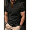 Herren Sommer Button-Down Poloshirt: einfarbig, kurzärmelig, mit Kragen, horizontal gestreift, lässig, schmal geschnittenes Oberteil