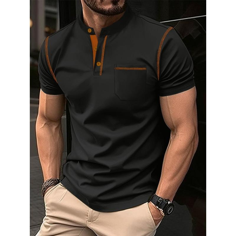 Herren Sommer Button-Down Poloshirt: einfarbig, kurzärmelig, mit Kragen, horizontal gestreift, lässig, schmal geschnittenes Oberteil