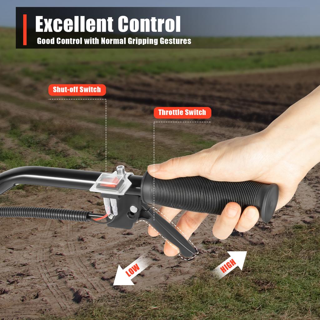 52cc 2-Stroke Gas Tiller, 1900W Cultivator w/ 4 Steel Blades, Handheld Pull-Start Tiller for Garden, Farm, Greenhouse Tilling