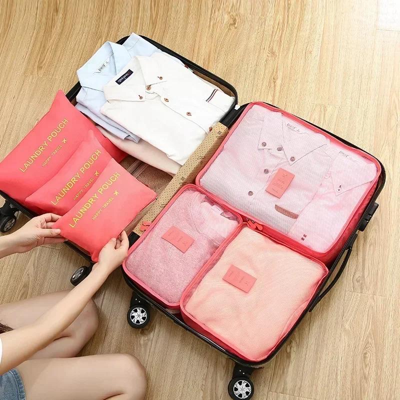 6pcs Travel Packing Cubes Set - Luggage Organizer for Clothes & Shoes, Foldable Suitcase Storage Bags, Portable Wardrobe Cases