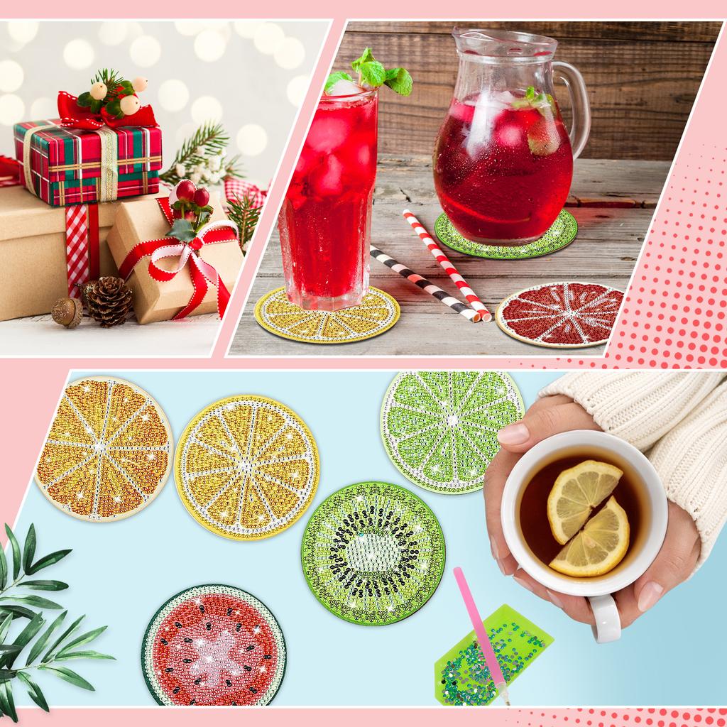 1 Set Diamond Painting Coasters Kit Decorative Art Cup Coaster with Holder DIY Round Tabletop Protection Cup Mat for Home Office