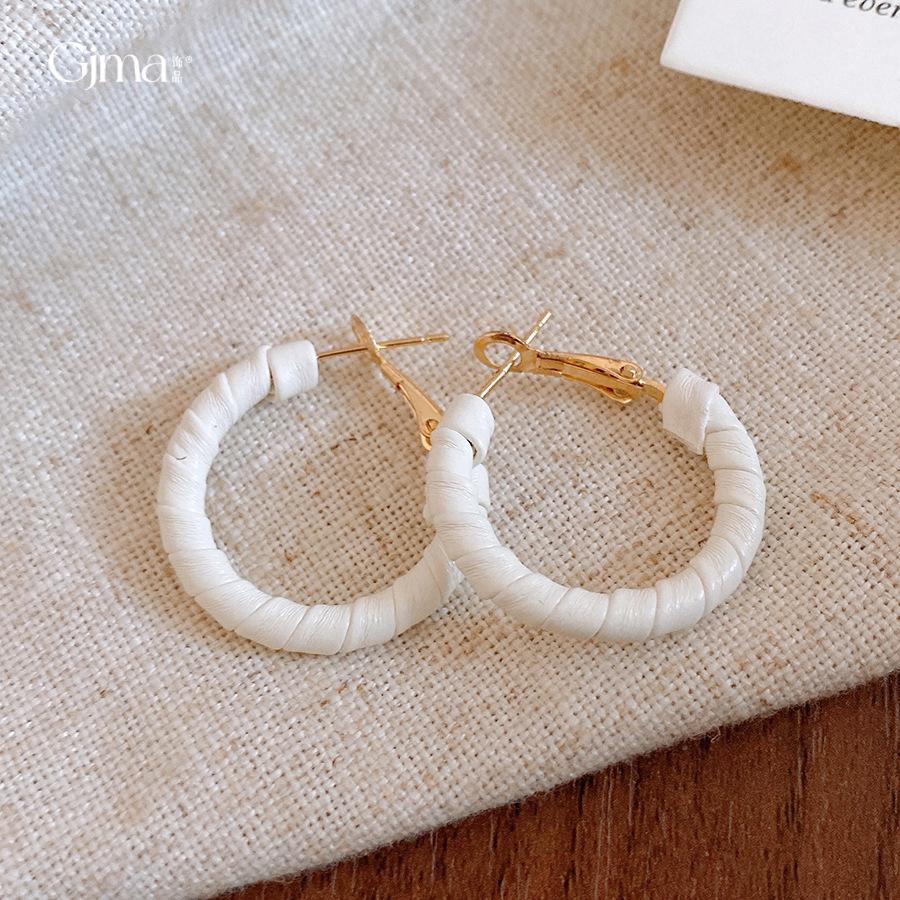 Vintage round leather leopard print earrings earrings fashionable personality simple earrings women