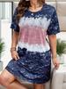 2025 European and American Plus Size Women's Tie-Dye Print Casual Short-Sleeve Round Neck Dress
