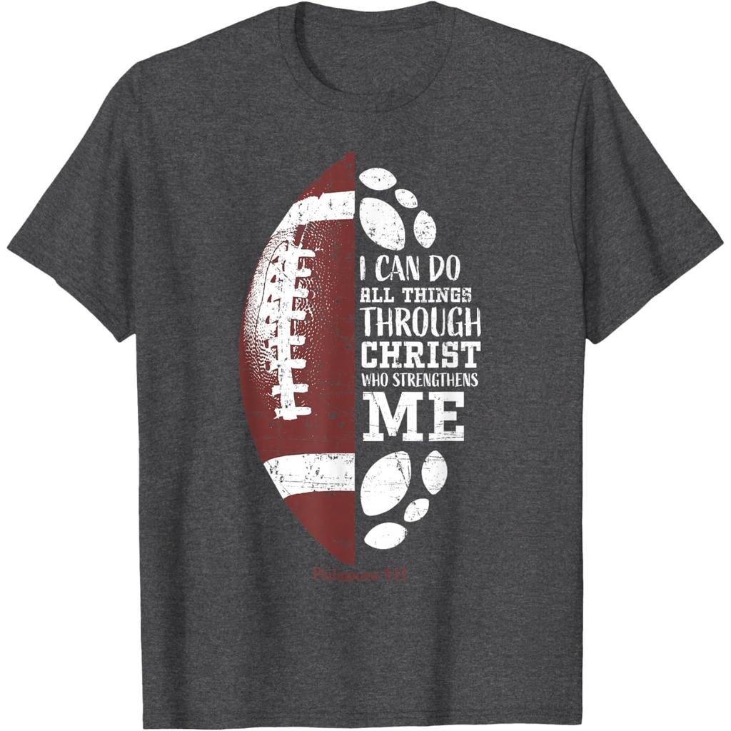 Christian Football T-Shirt Philippians Verse Religious Graphic Tee for Men