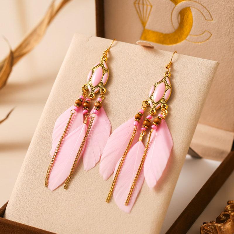 Classic Bohemia Feather Dangle Earrings for Women Fashion Long Colorful Enamel Handamde Earring Female Party Wedding Jewelry