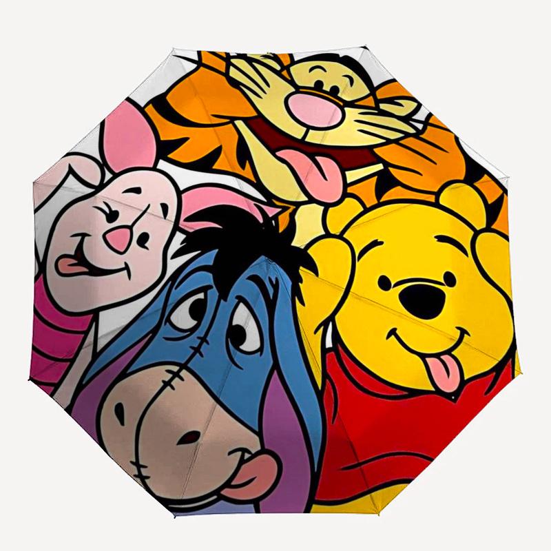 Winnie and Friends Themed Travel Umbrella-8 Ribs Automatic Opening and Closing, Portable Folding Design, Compact and Stylish Umbrella