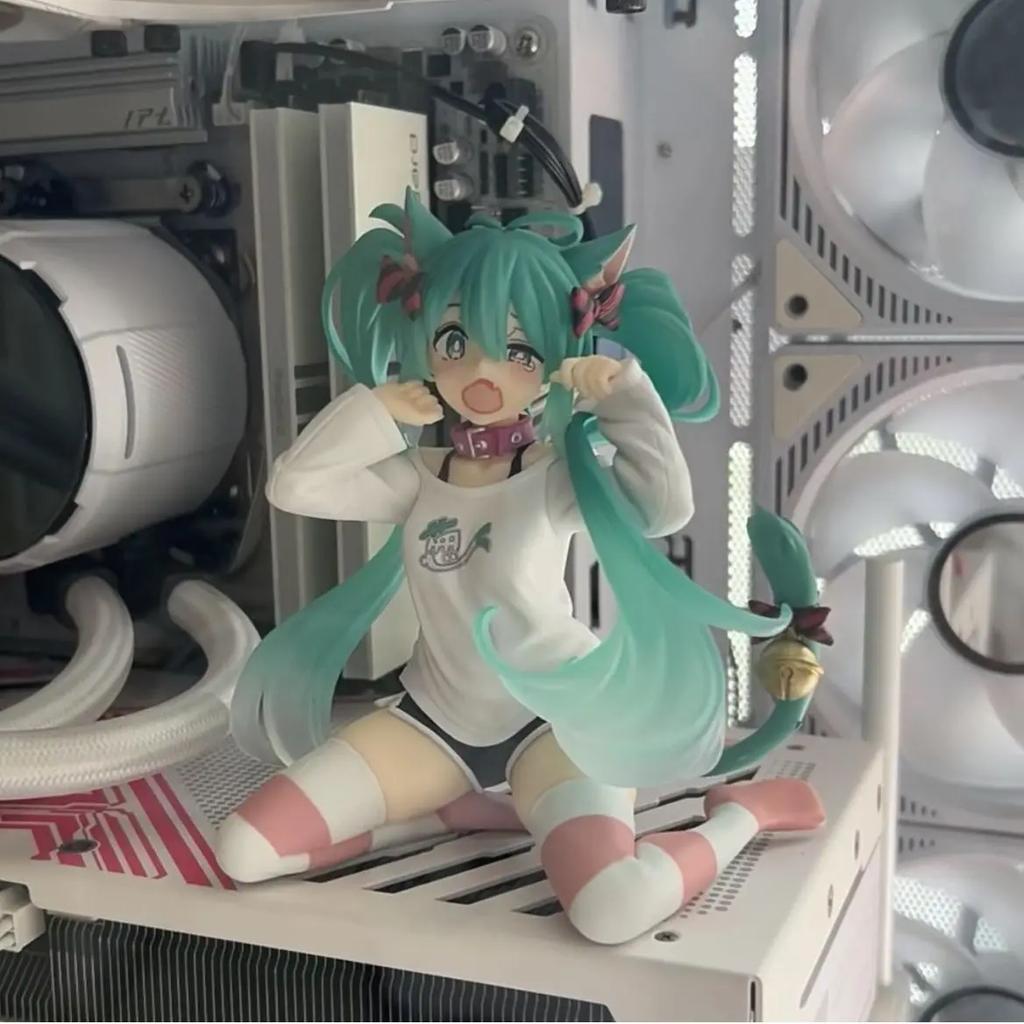 12cm Anime Hatsune Miku Action Figure with Cat Ear Long Sleeve Clothes PVC Model Toy for Children Gift Collectible desk ornament