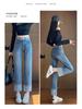 Women's Autumn Patchwork Ripped Straight-Leg Jeans - Cropped, Loose Fit Cigarette Pants