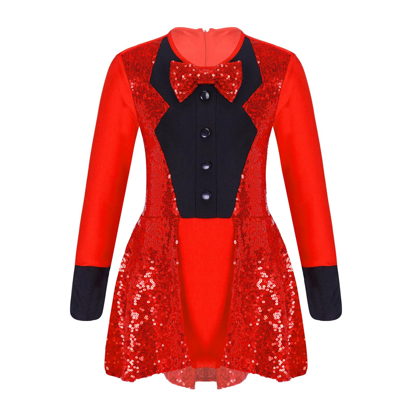 Ensemble Costume de Magicien Adolescent Manches Longues Cravate à Nœud Body à Sequins + Chapeau Baguette Magique Gants pour Halloween Cosplay Déguisement Spectacle 4