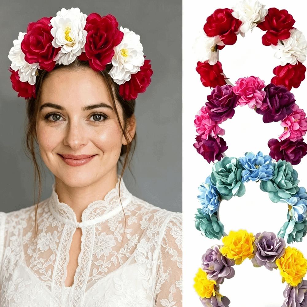 Vintage Floral Headband Romantic Bohemian Hair Accessories Colorful Artificial Flower Crown  Party