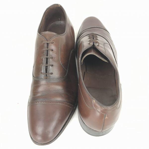Vintage 80er-90er FOOT JOY Leder Lochmuster Kappe Zehenkappe Kleid Business Schuhe Größe 27.5 Braun(GEBRAUCHT)