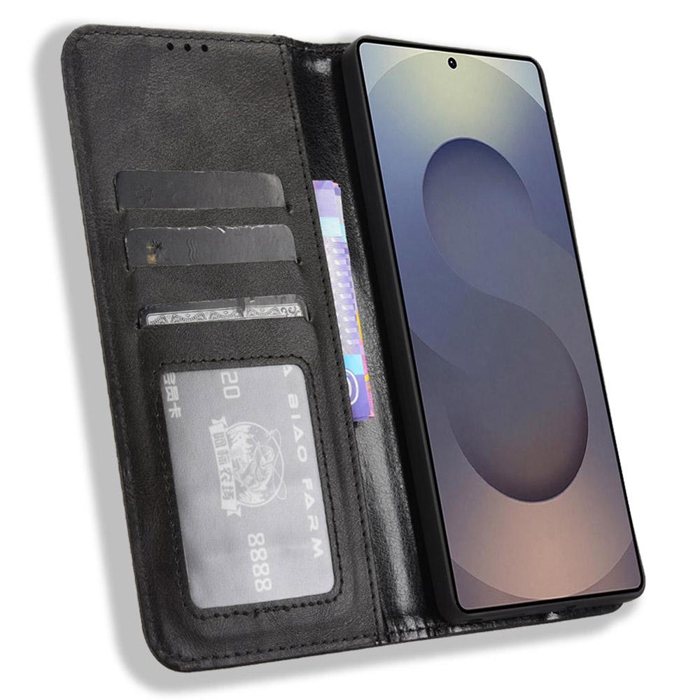 

For Samsung Galaxy S25 Ultra Case Wallet Stand Retro Texture Leather Phone Cover Blue