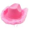Pink Frayed Silver Thread Denim Cowboy Hat with Trim
