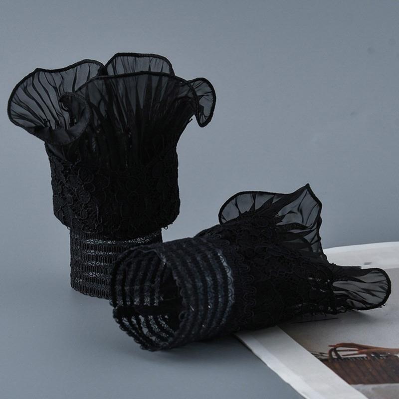 Womens GothicLace MeshLongGloves Floral Lace Wrist Cuffs Bracelets For Wedding Halloween Party Pack of 2