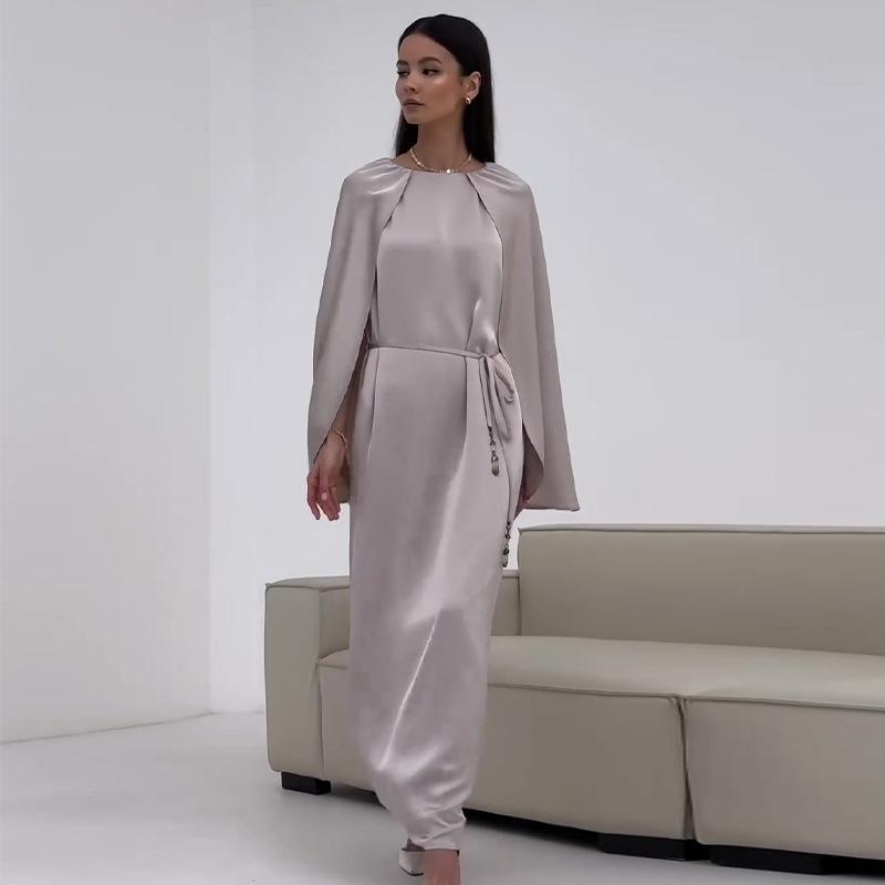 

Осень 2024 Европейский и американский однотонный элегантный наряд с длинным рукавом и поясом, подчеркивающий фигуру 3XL