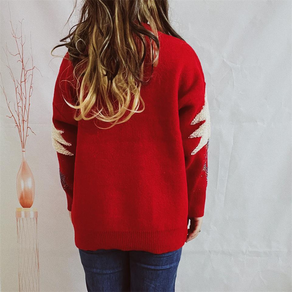 Christmas Tree Jacquard Gold Thread Knitted Round Neck Long Sleeve Loose Hoodie Thickened Christmas Sweater for Women 3533 KTB