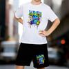 Boys 2 Piece Graffiti-style Cartoon Bear Printed Outfit, Short Sleeve T-Shirt and Shorts Set for Kids Age 5-14,White Sporty Casual Summer Clothes