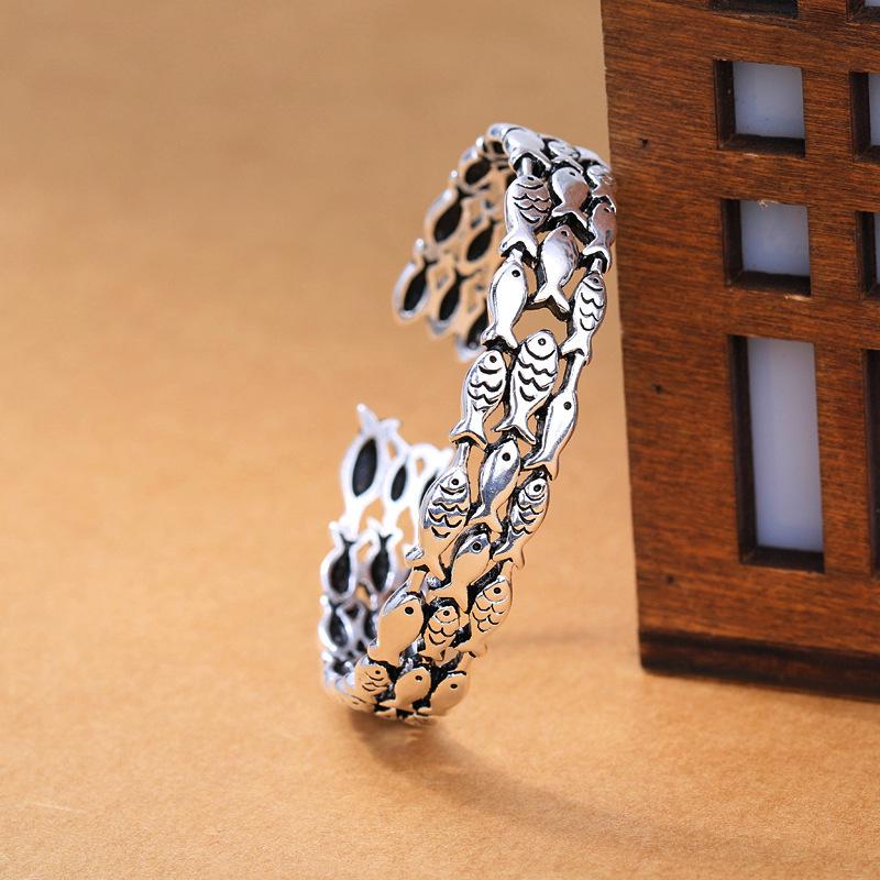 Retro Openable Fish Bracelet: Cute Thai Silver School of Fish for Women - Abundance Year After Year